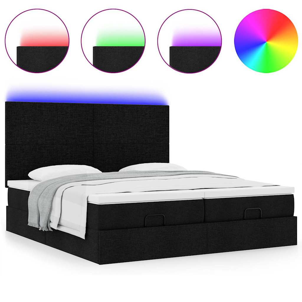 Ottoman bed met matrassen en LED's 180x200cm stof zwart is nu te koop bij PeponiXL, paradijselijk wonen!