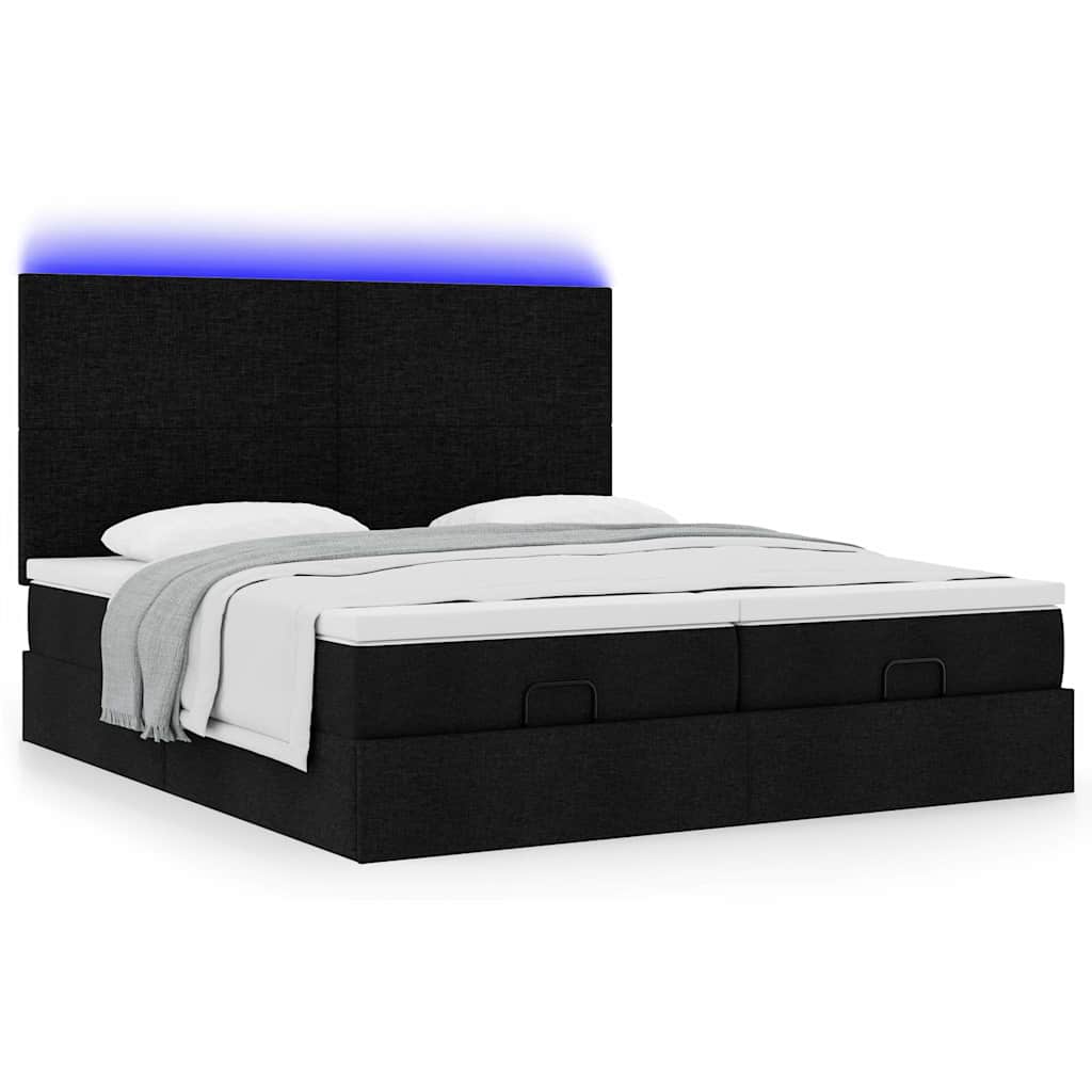 Ottoman bed met matrassen en LED's 180x200cm stof zwart is nu te koop bij PeponiXL, paradijselijk wonen!