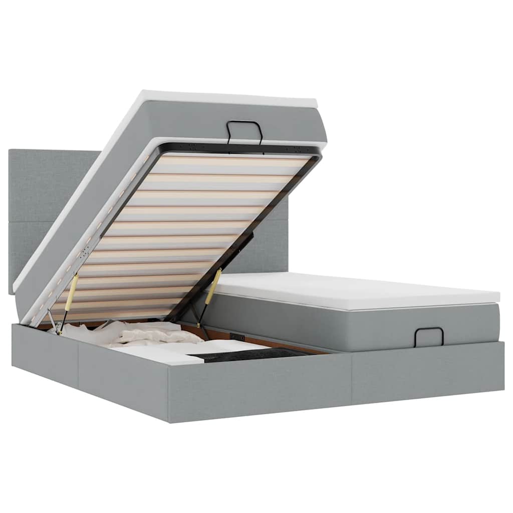 Ottoman bed met matrassen en LED's 200x200cm stof lichtgrijs is nu te koop bij PeponiXL, paradijselijk wonen!