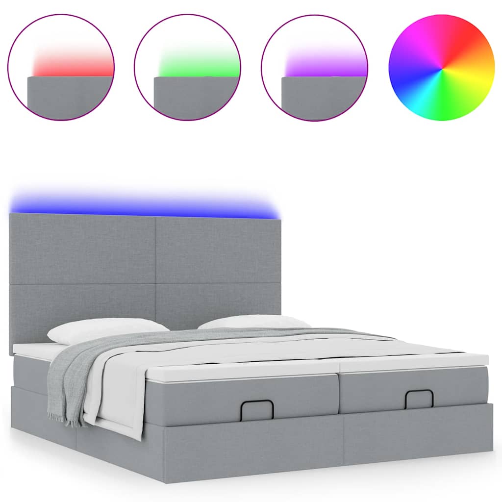 Ottoman bed met matrassen en LED's 200x200cm stof lichtgrijs is nu te koop bij PeponiXL, paradijselijk wonen!