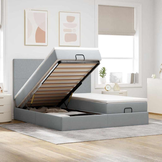 Ottoman bed met matrassen en LED's 200x200cm stof lichtgrijs is nu te koop bij PeponiXL, paradijselijk wonen!