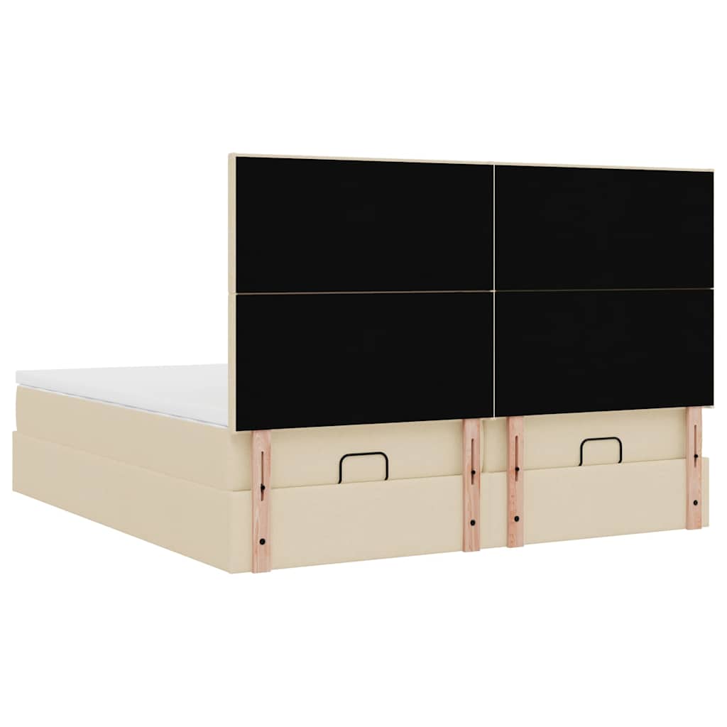 Ottoman bed met matrassen en LED's 200x200cm stof crèmekleurig is nu te koop bij PeponiXL, paradijselijk wonen!