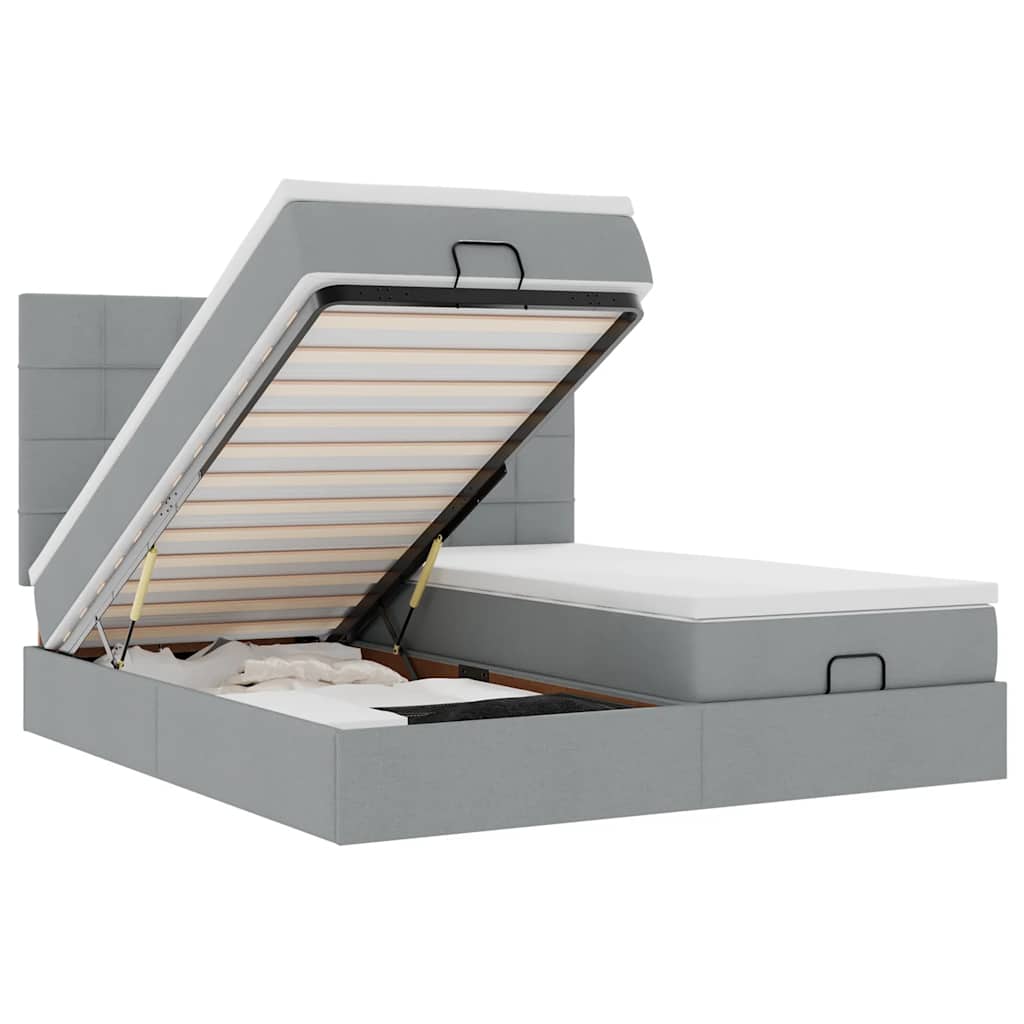Ottoman bed met matrassen en LED's 160x200cm stof lichtgrijs is nu te koop bij PeponiXL, paradijselijk wonen!