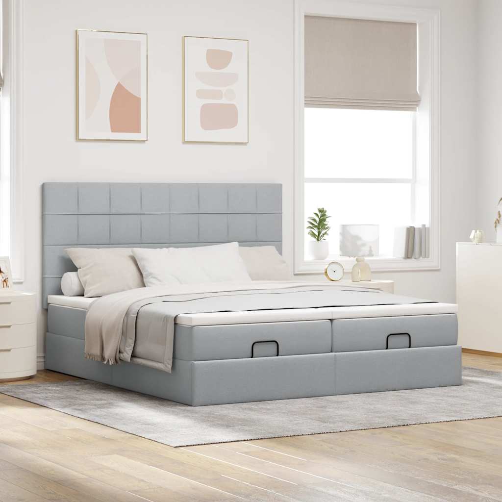 Ottoman bed met matrassen en LED's 160x200cm stof lichtgrijs is nu te koop bij PeponiXL, paradijselijk wonen!