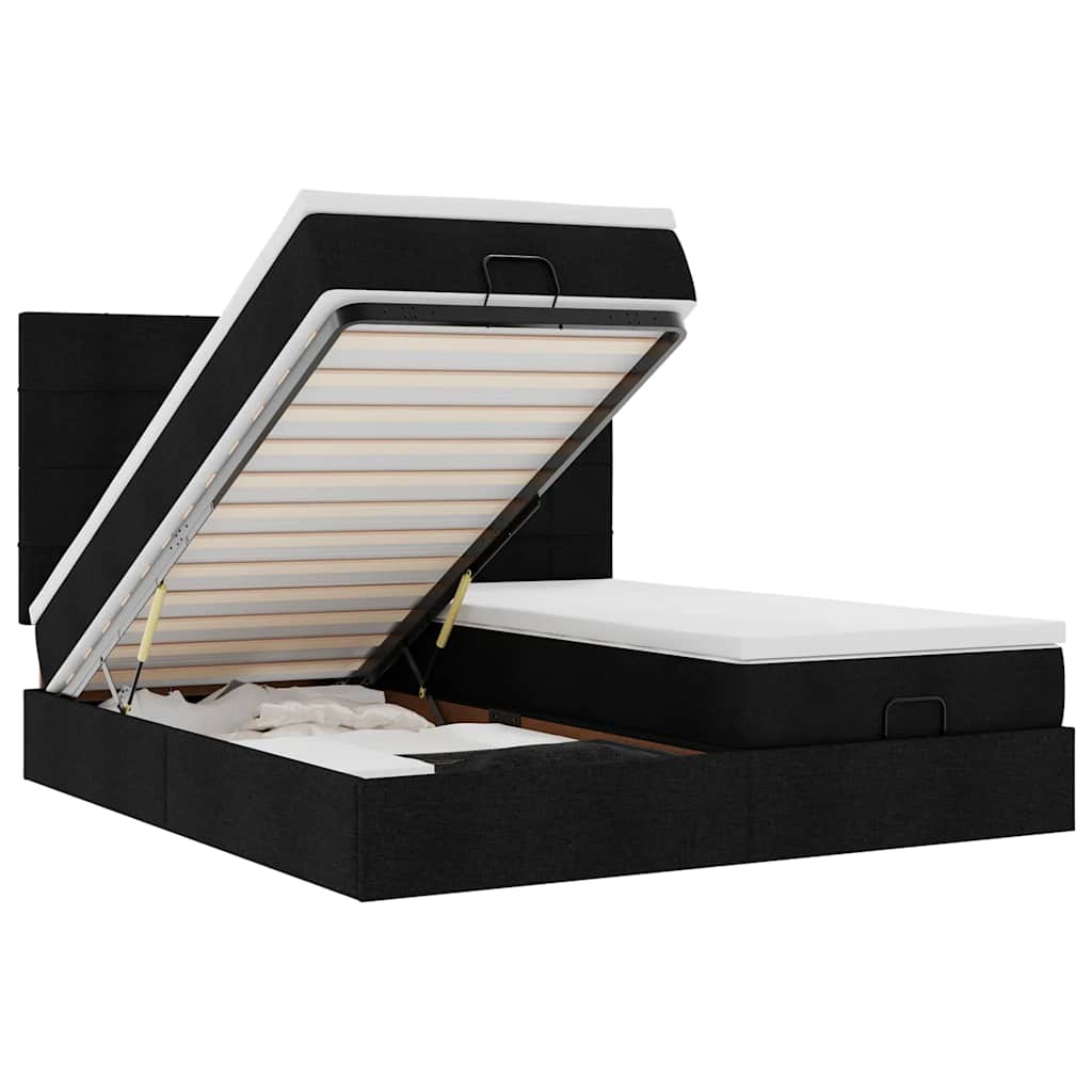 Ottoman bed met matrassen en LED's 160x200cm stof zwart is nu te koop bij PeponiXL, paradijselijk wonen!