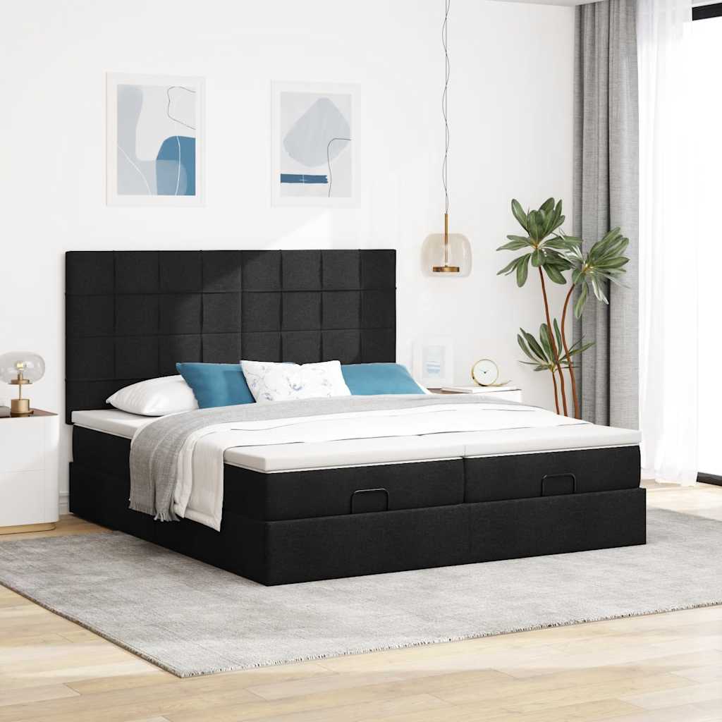 Ottoman bed met matrassen en LED's 160x200cm stof zwart is nu te koop bij PeponiXL, paradijselijk wonen!