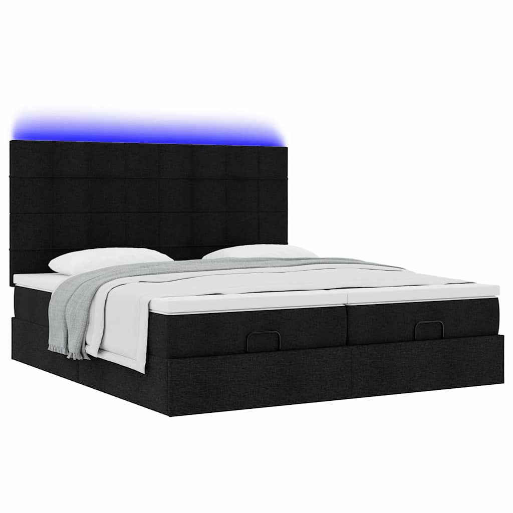 Ottoman bed met matrassen en LED's 160x200cm stof zwart is nu te koop bij PeponiXL, paradijselijk wonen!