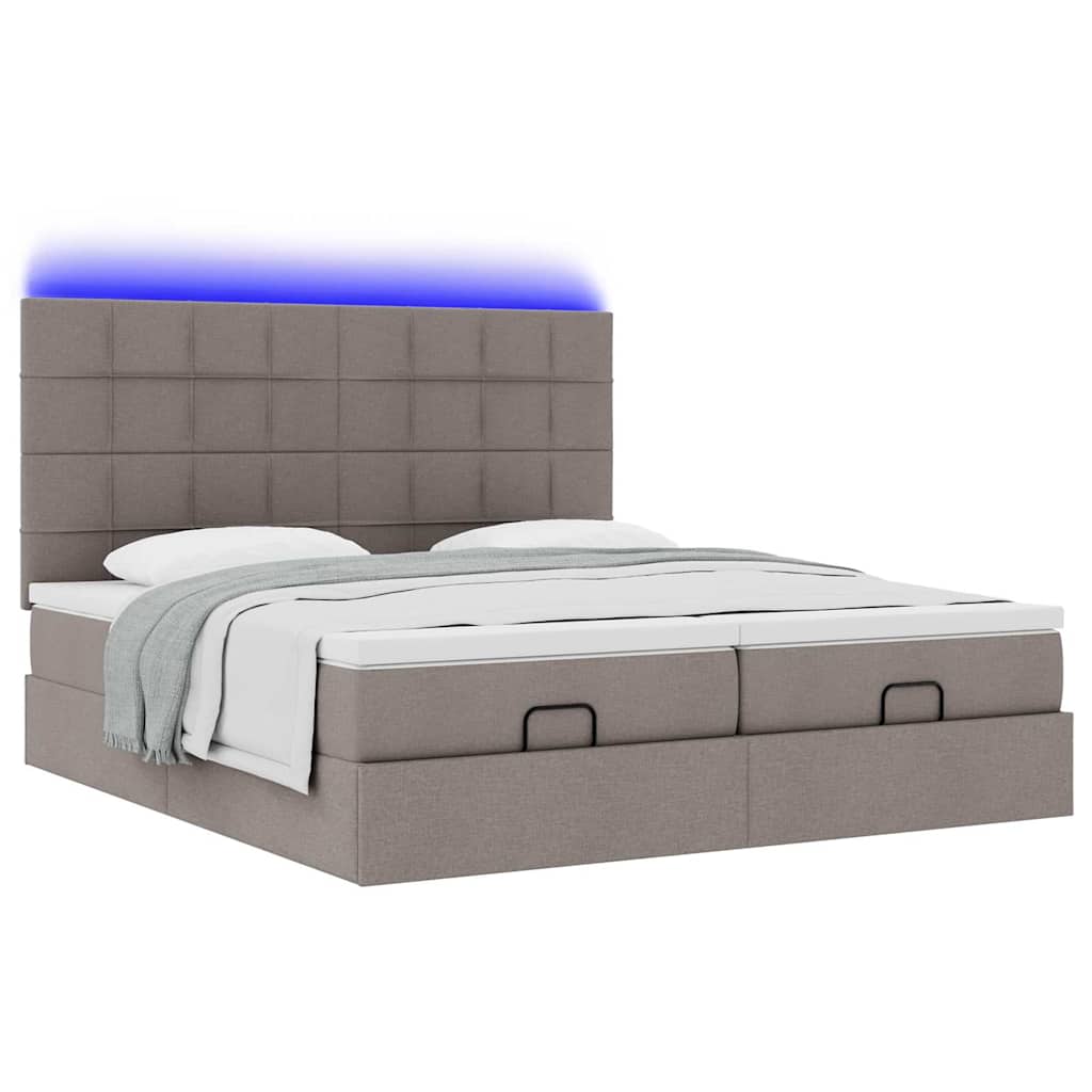 Ottoman bed met matrassen en LED's 160x200cm stof taupe