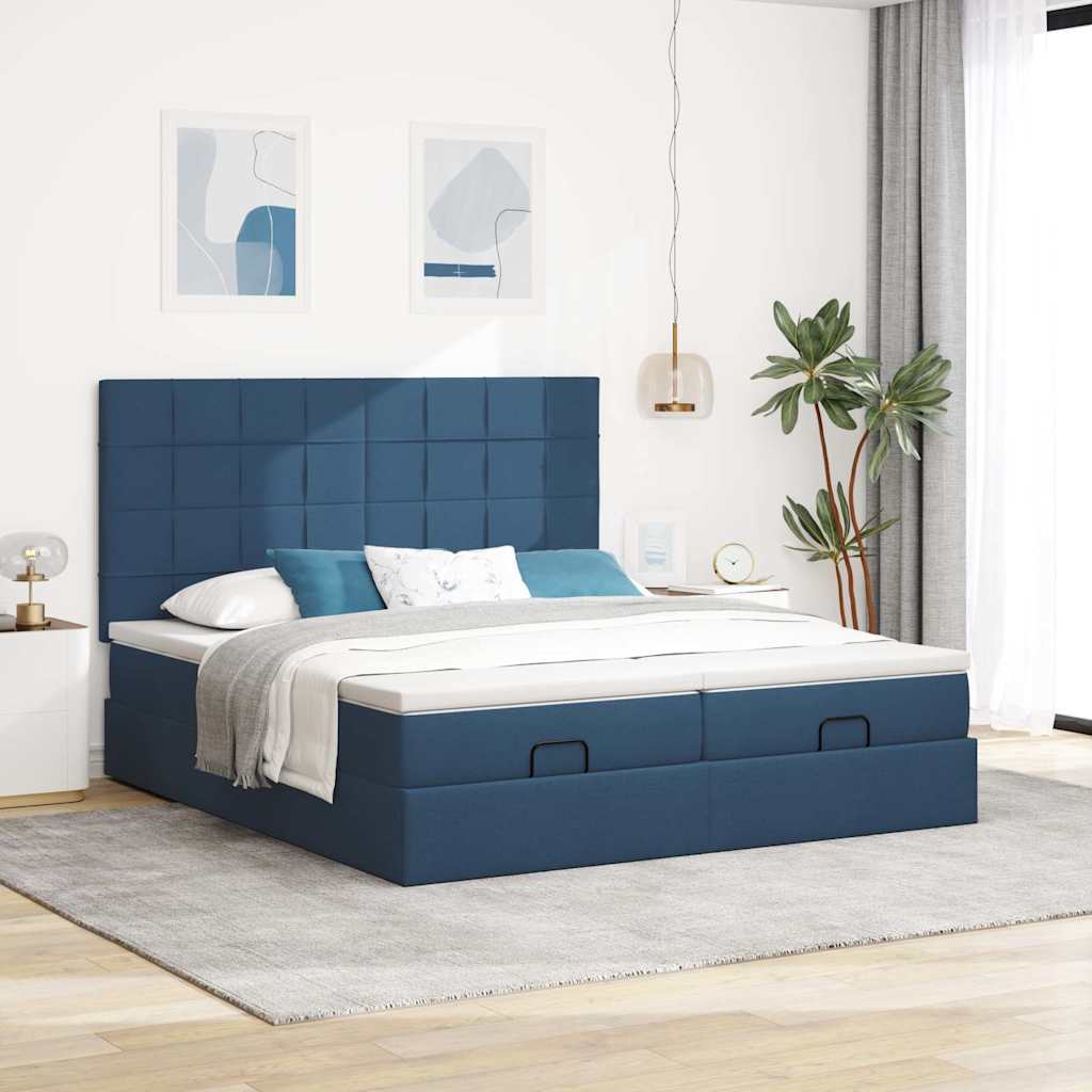 Ottoman bed met matrassen en LED's 160x200cm stof blauw