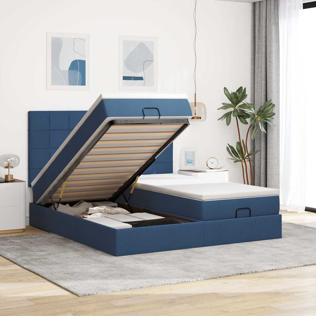 Ottoman bed met matrassen en LED's 160x200cm stof blauw