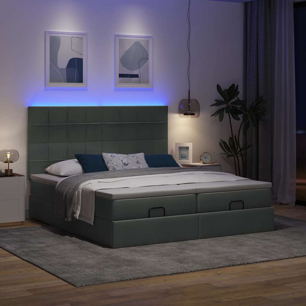 Ottoman bed met matrassen en LED's 180x200cm stof donkergrijs is nu te koop bij PeponiXL, paradijselijk wonen!