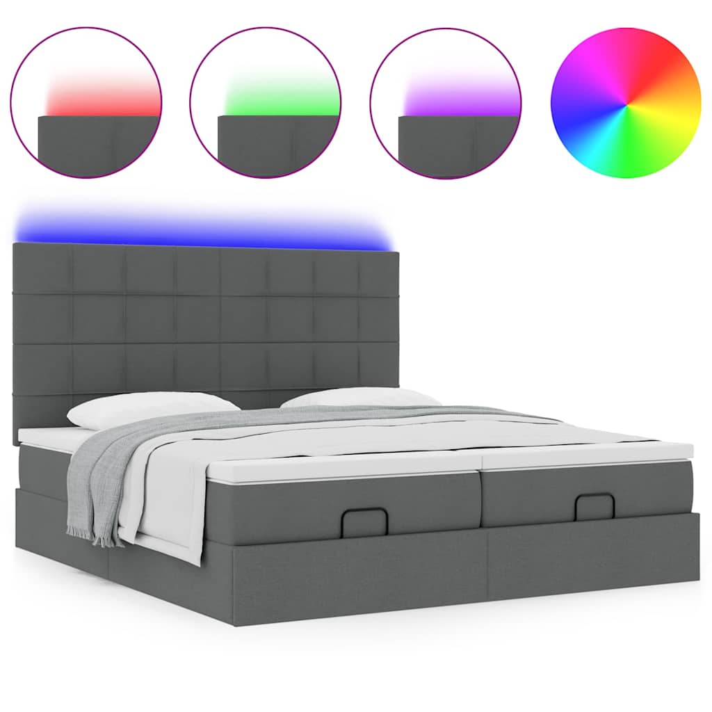 Ottoman bed met matrassen en LED's 180x200cm stof donkergrijs is nu te koop bij PeponiXL, paradijselijk wonen!