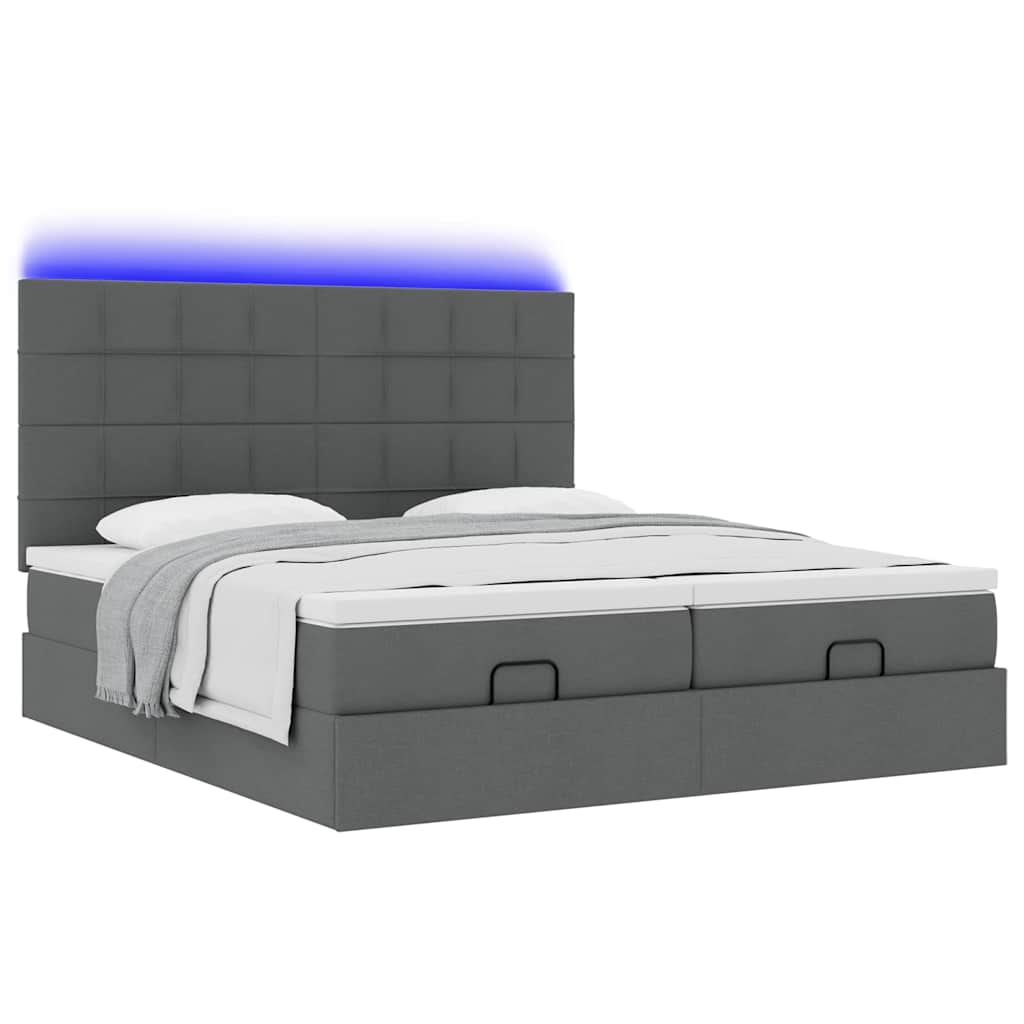 Ottoman bed met matrassen en LED's 180x200cm stof donkergrijs is nu te koop bij PeponiXL, paradijselijk wonen!