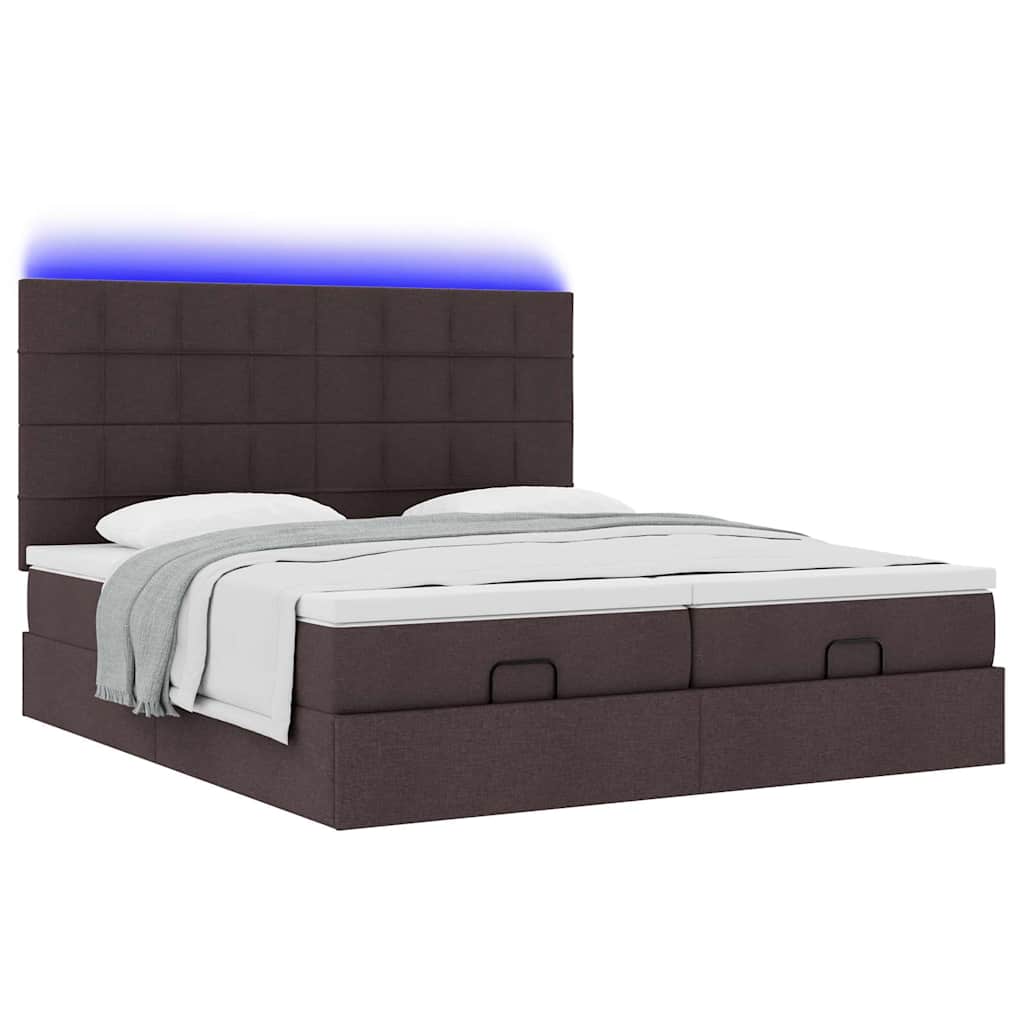 Ottoman bed met matrassen en LED's 180x200cm stof donkerbruin
