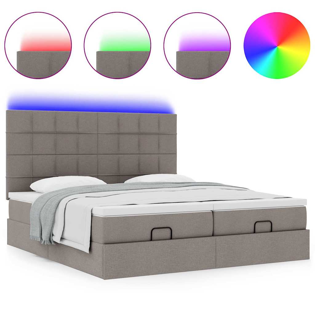 Ottoman bed met matrassen en LED's 180x200cm stof taupe