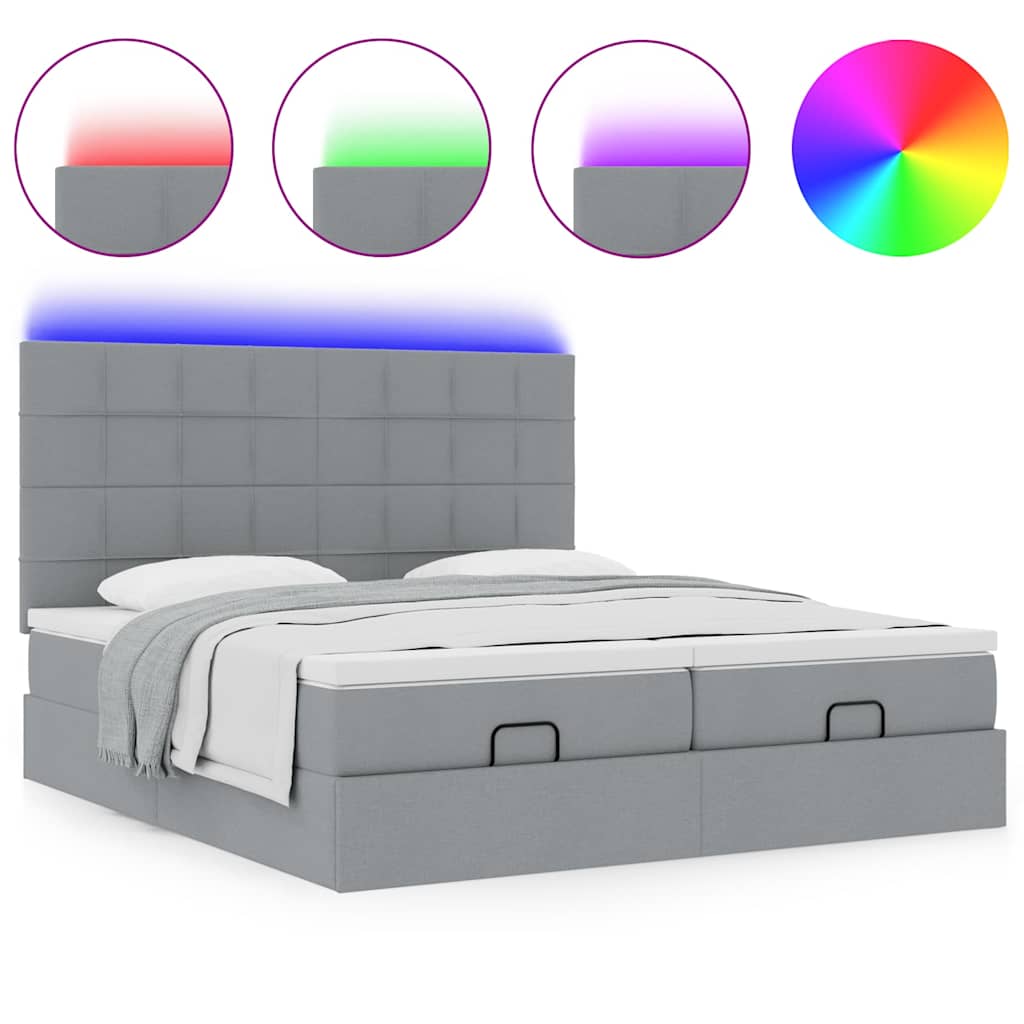 Ottoman bed met matrassen en LED's 200x200cm stof lichtgrijs is nu te koop bij PeponiXL, paradijselijk wonen!