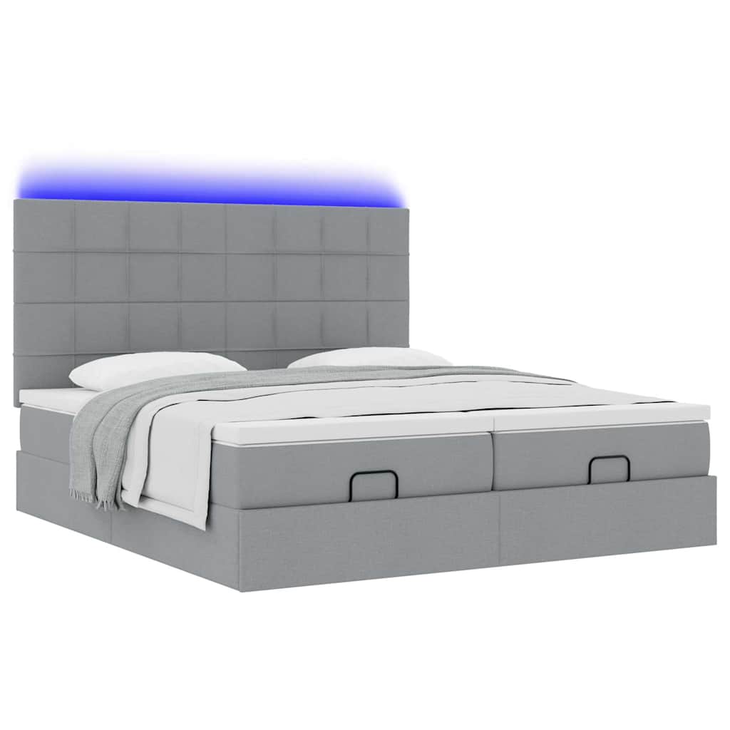 Ottoman bed met matrassen en LED's 200x200cm stof lichtgrijs is nu te koop bij PeponiXL, paradijselijk wonen!
