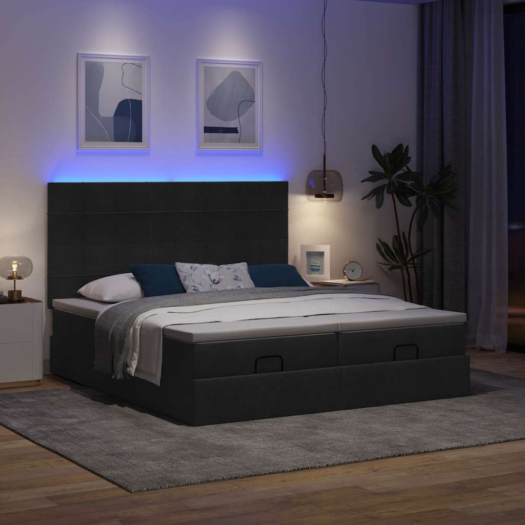 Ottoman bed met matrassen en LED's 200x200cm stof zwart