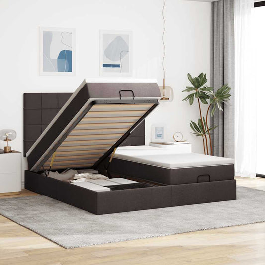 Ottoman bed met matrassen en LED's 200x200cm stof donkerbruin is nu te koop bij PeponiXL, paradijselijk wonen!
