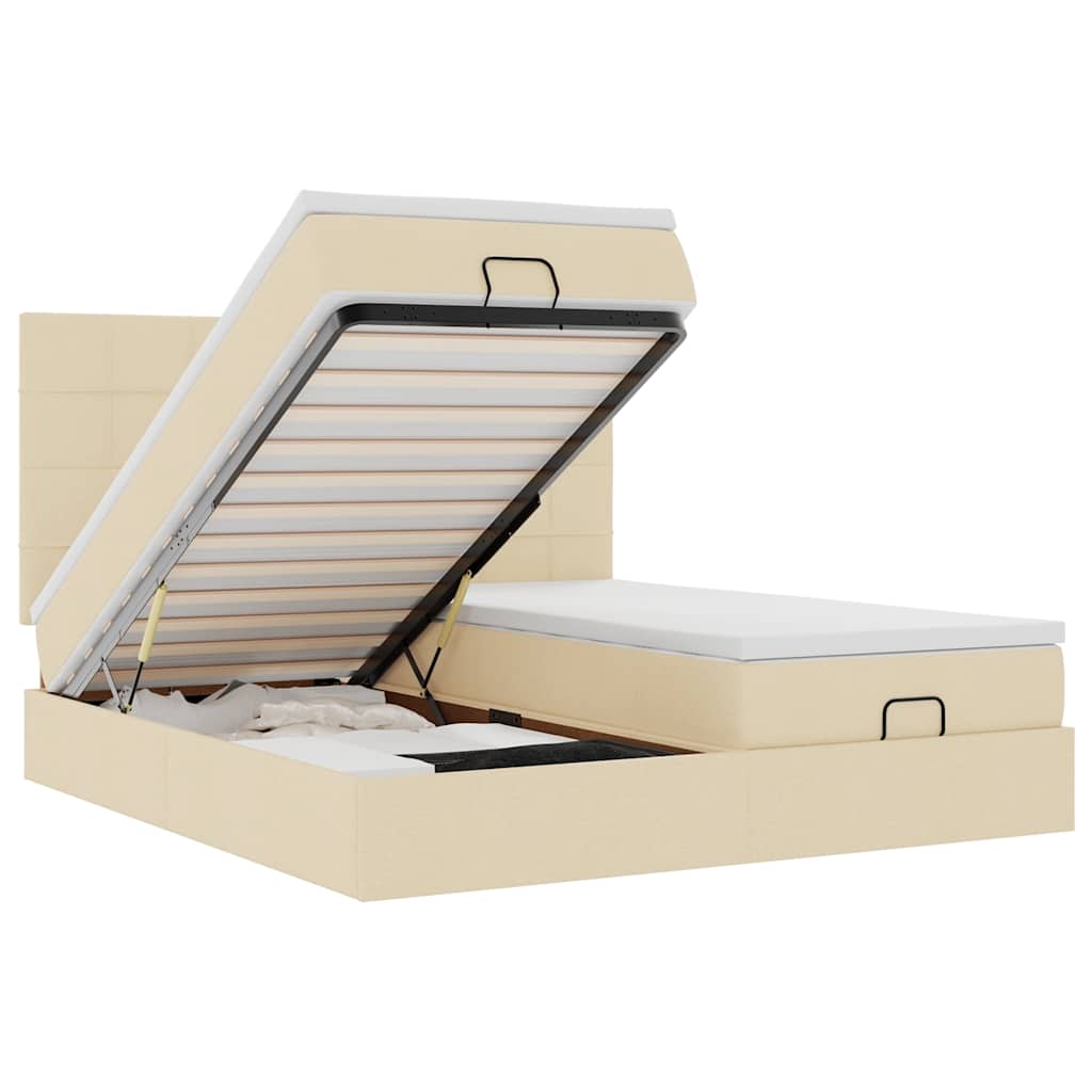 Ottoman bed met matrassen en LED's 200x200cm stof crèmekleurig is nu te koop bij PeponiXL, paradijselijk wonen!