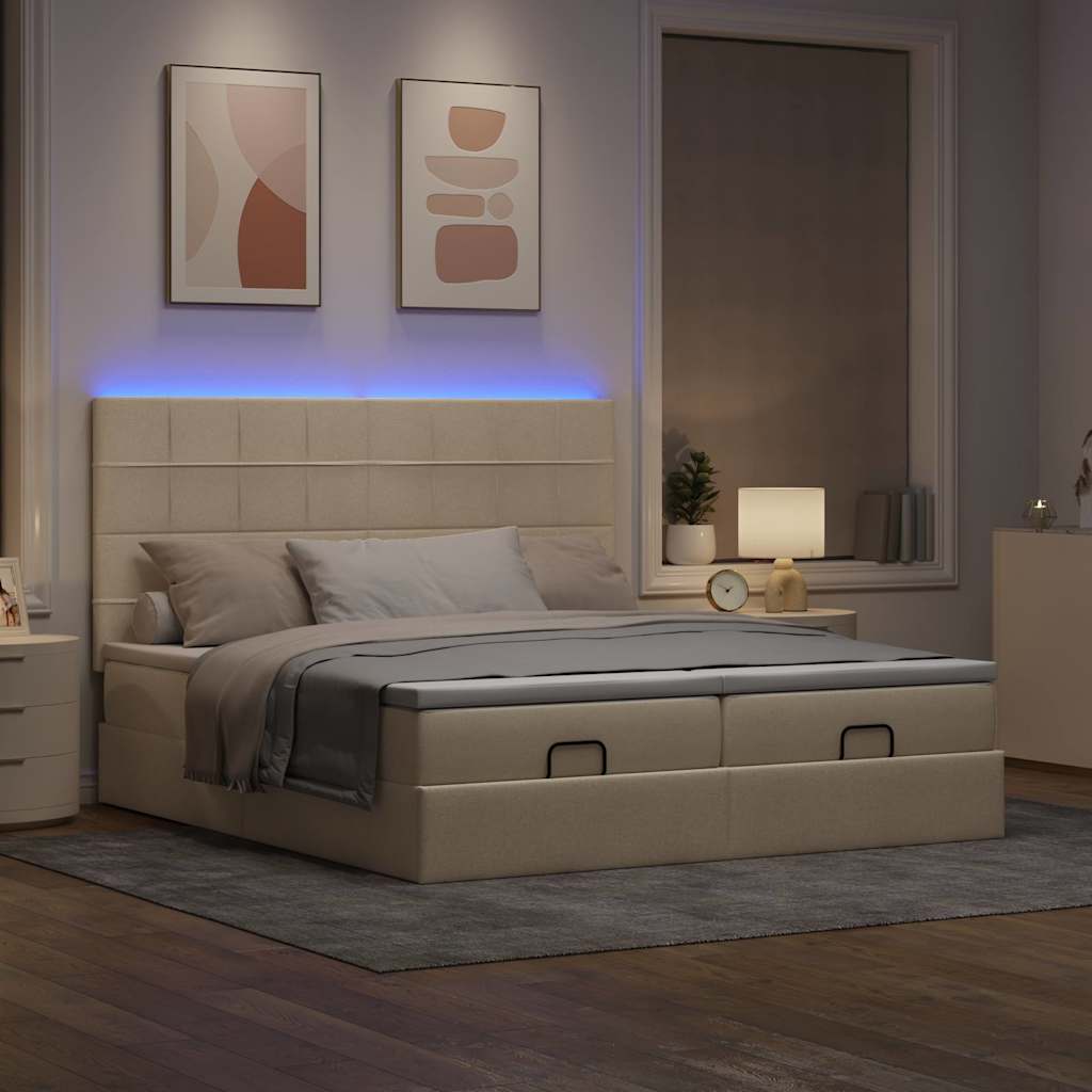 Ottoman bed met matrassen en LED's 200x200cm stof crèmekleurig is nu te koop bij PeponiXL, paradijselijk wonen!