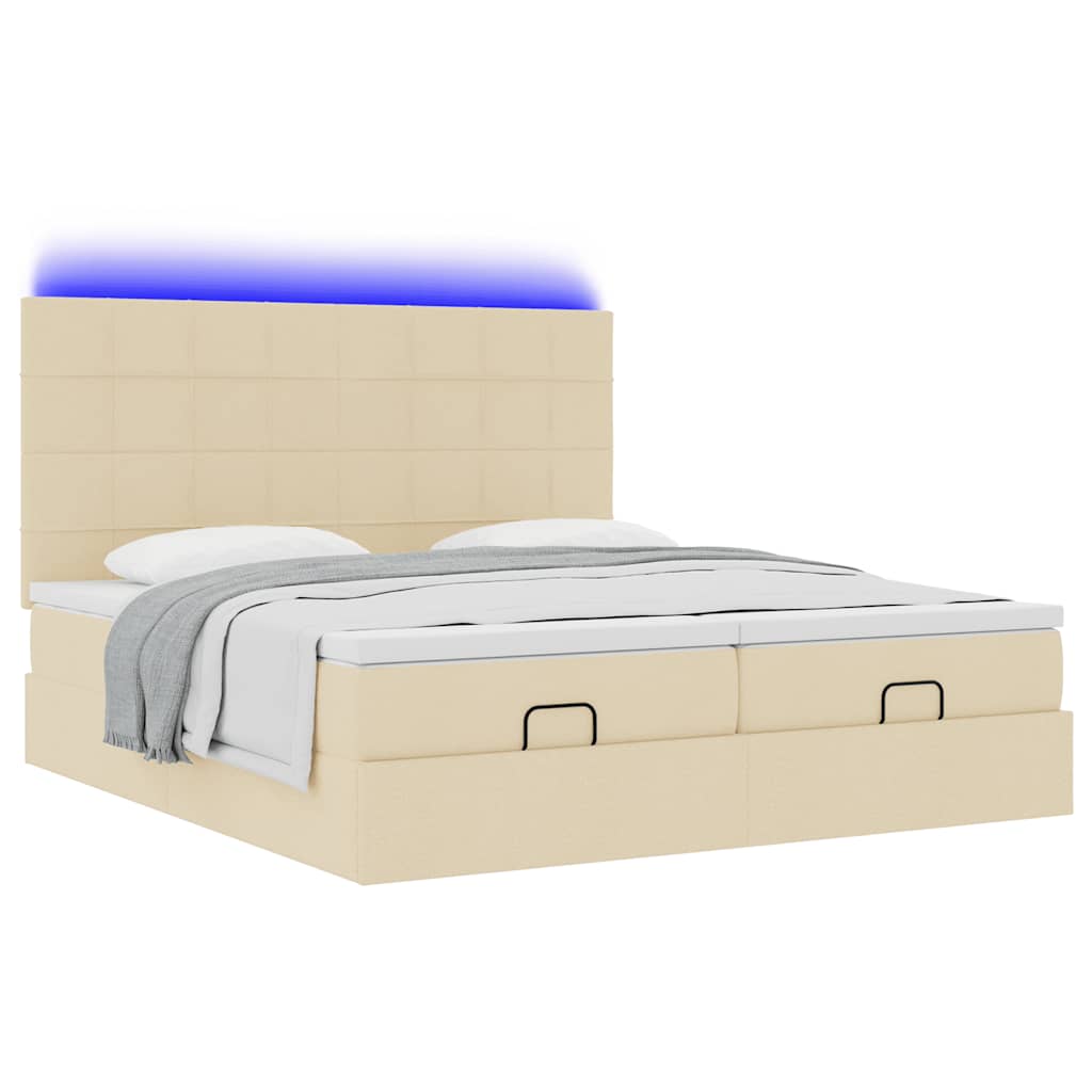 Ottoman bed met matrassen en LED's 200x200cm stof crèmekleurig is nu te koop bij PeponiXL, paradijselijk wonen!