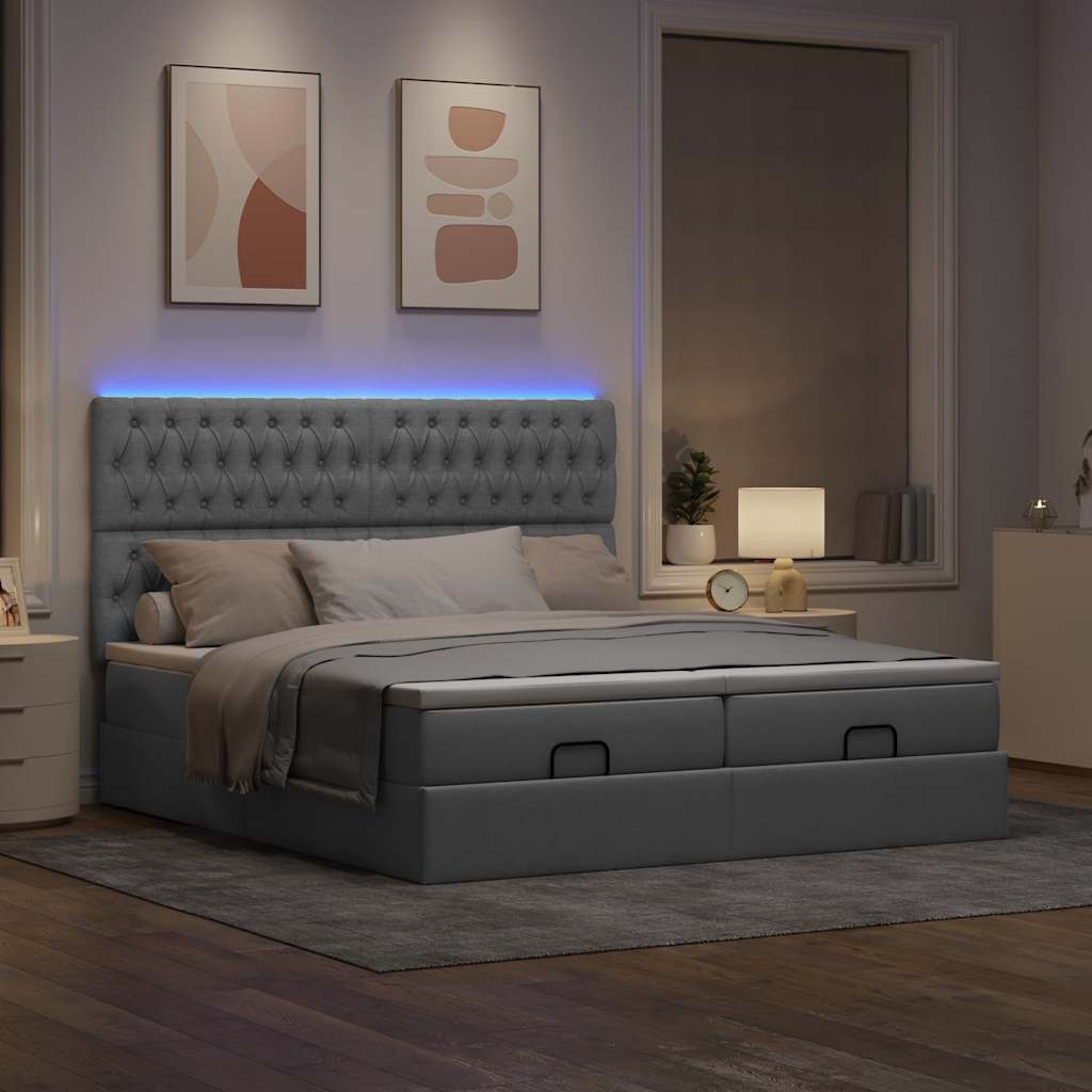 Ottoman bed met matrassen en LED's 160x200cm stof lichtgrijs is nu te koop bij PeponiXL, paradijselijk wonen!