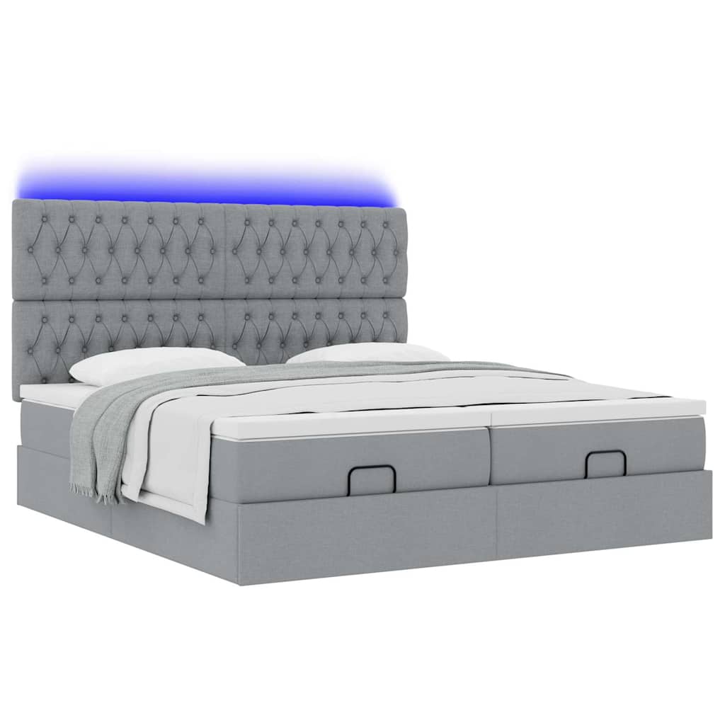 Ottoman bed met matrassen en LED's 160x200cm stof lichtgrijs is nu te koop bij PeponiXL, paradijselijk wonen!