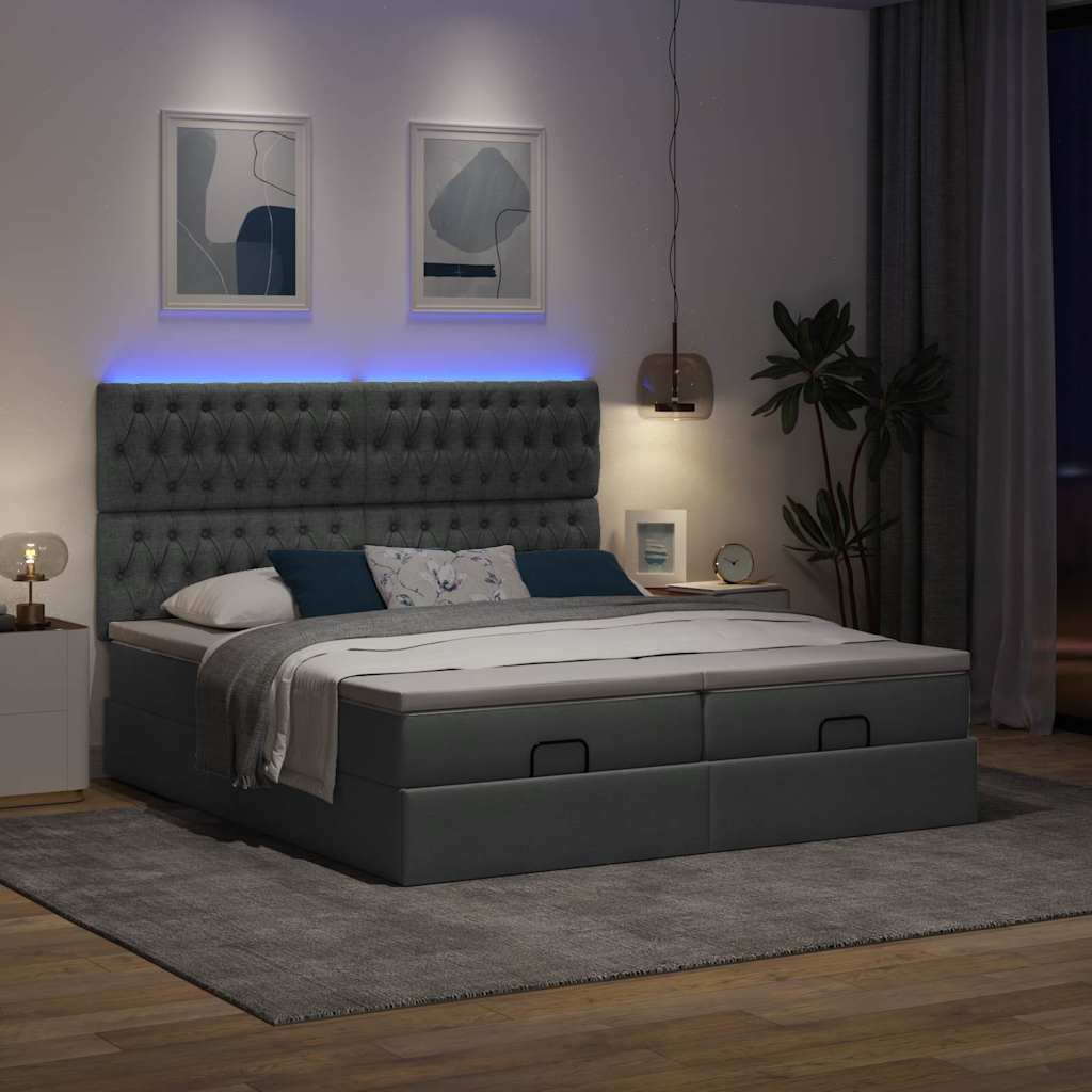 Ottoman bed met matrassen en LED's 160x200cm stof donkergrijs is nu te koop bij PeponiXL, paradijselijk wonen!