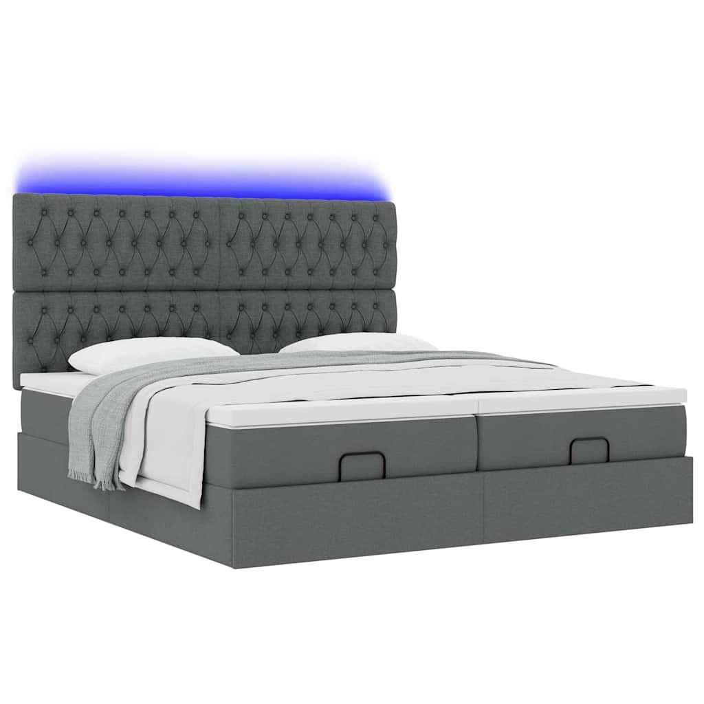 Ottoman bed met matrassen en LED's 160x200cm stof donkergrijs is nu te koop bij PeponiXL, paradijselijk wonen!