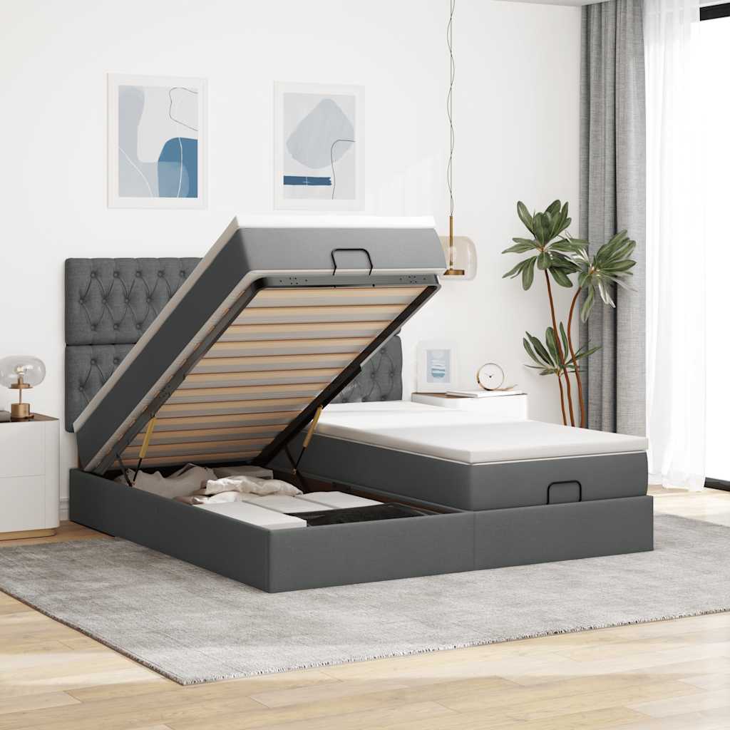 Ottoman bed met matrassen en LED's 160x200cm stof donkergrijs is nu te koop bij PeponiXL, paradijselijk wonen!