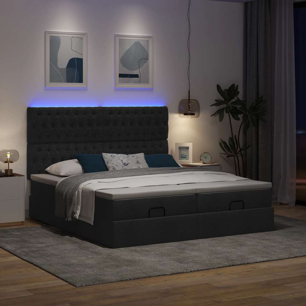 Ottoman bed met matrassen en LED's 160x200cm stof zwart is nu te koop bij PeponiXL, paradijselijk wonen!