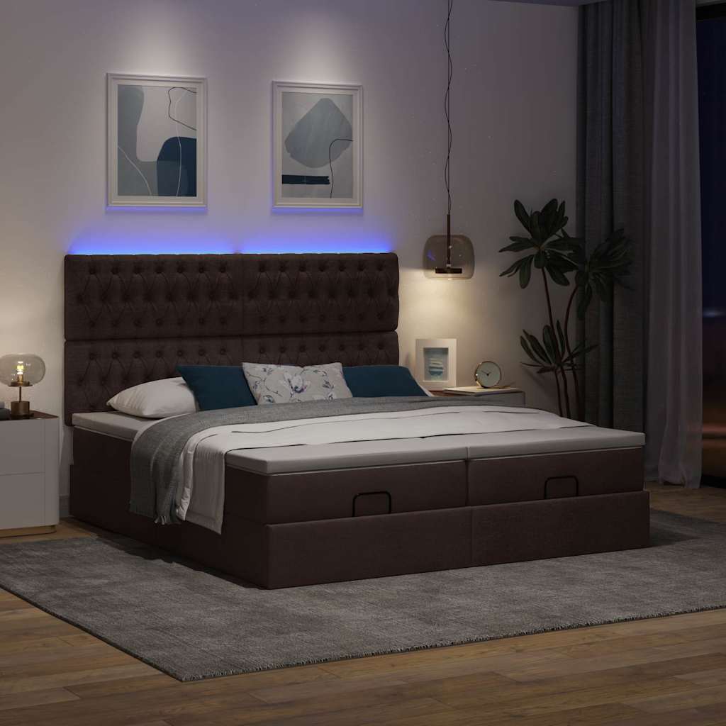 Ottoman bed met matrassen en LED's 160x200cm stof donkerbruin is nu te koop bij PeponiXL, paradijselijk wonen!