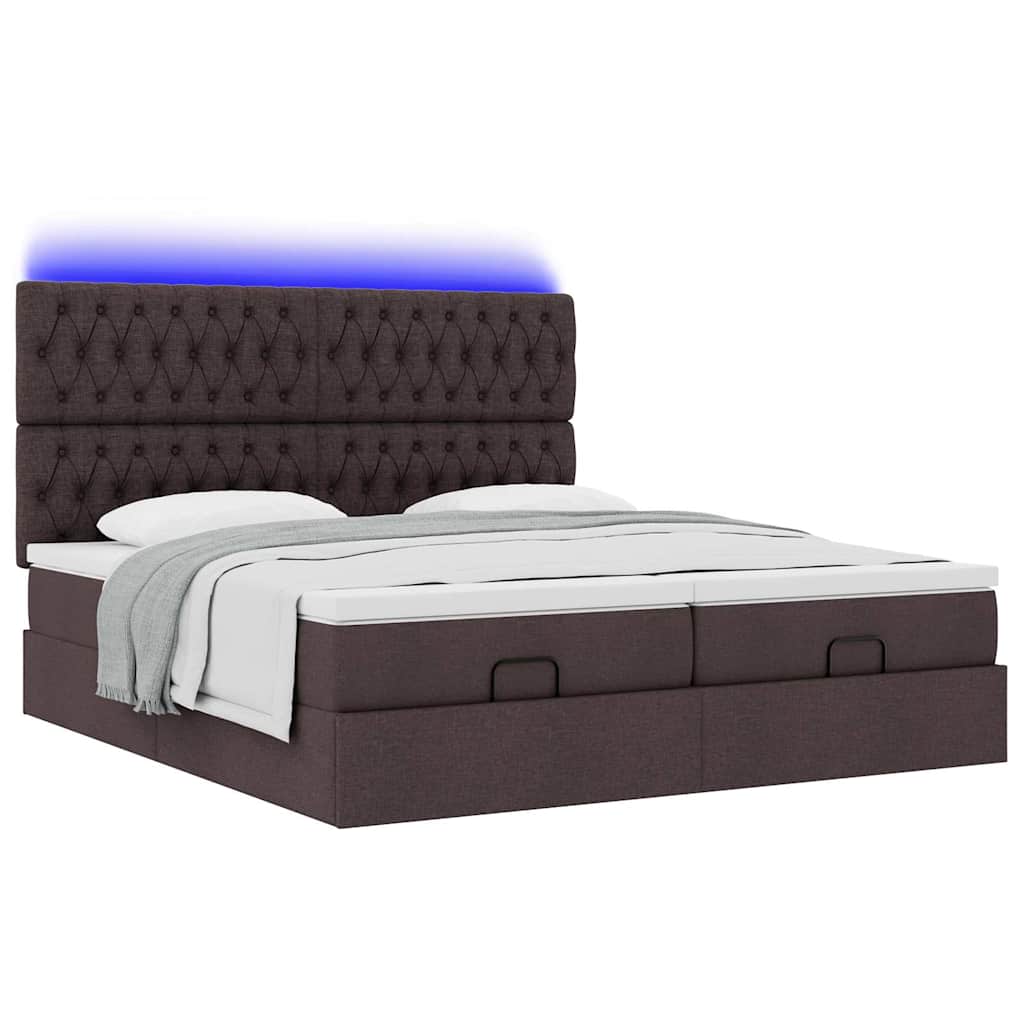 Ottoman bed met matrassen en LED's 160x200cm stof donkerbruin is nu te koop bij PeponiXL, paradijselijk wonen!