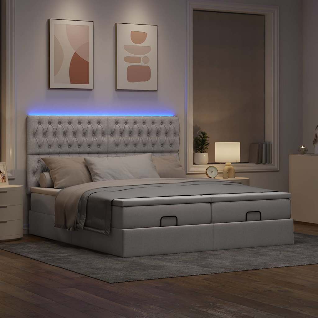 Ottoman bed met matrassen en LED's 160x200cm stof taupe is nu te koop bij PeponiXL, paradijselijk wonen!