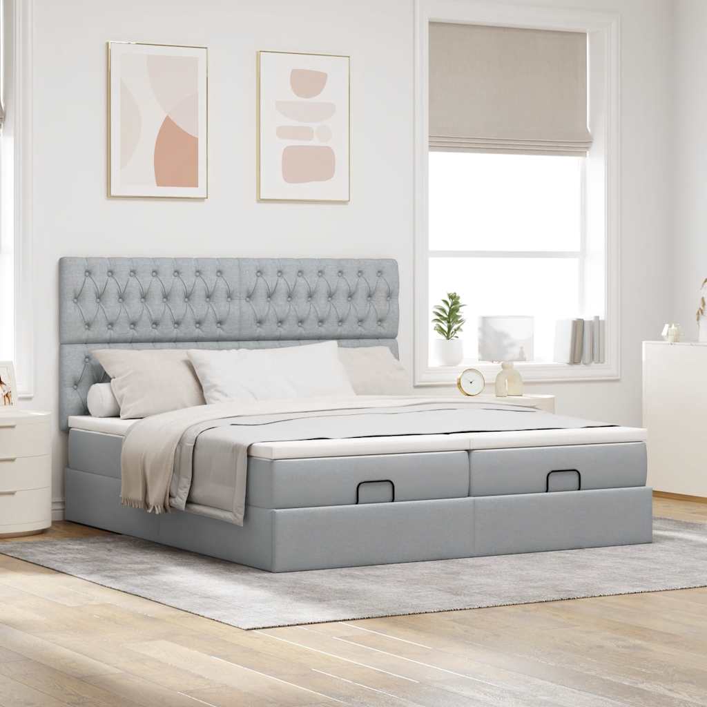 Ottoman bed met matrassen en LED's 180x200cm stof lichtgrijs is nu te koop bij PeponiXL, paradijselijk wonen!