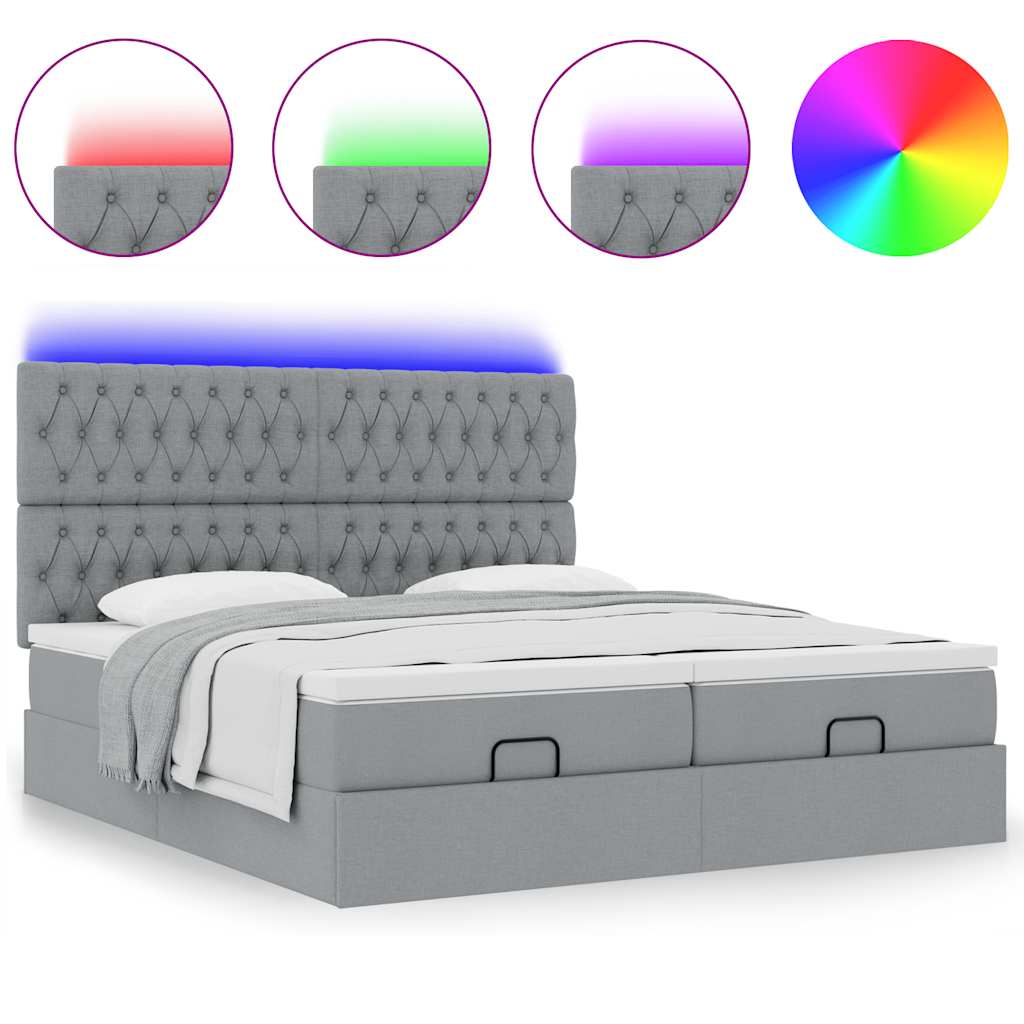 Ottoman bed met matrassen en LED's 180x200cm stof lichtgrijs is nu te koop bij PeponiXL, paradijselijk wonen!