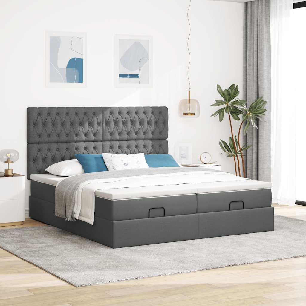 Ottoman bed met matrassen en LED's 180x200cm stof donkergrijs is nu te koop bij PeponiXL, paradijselijk wonen!