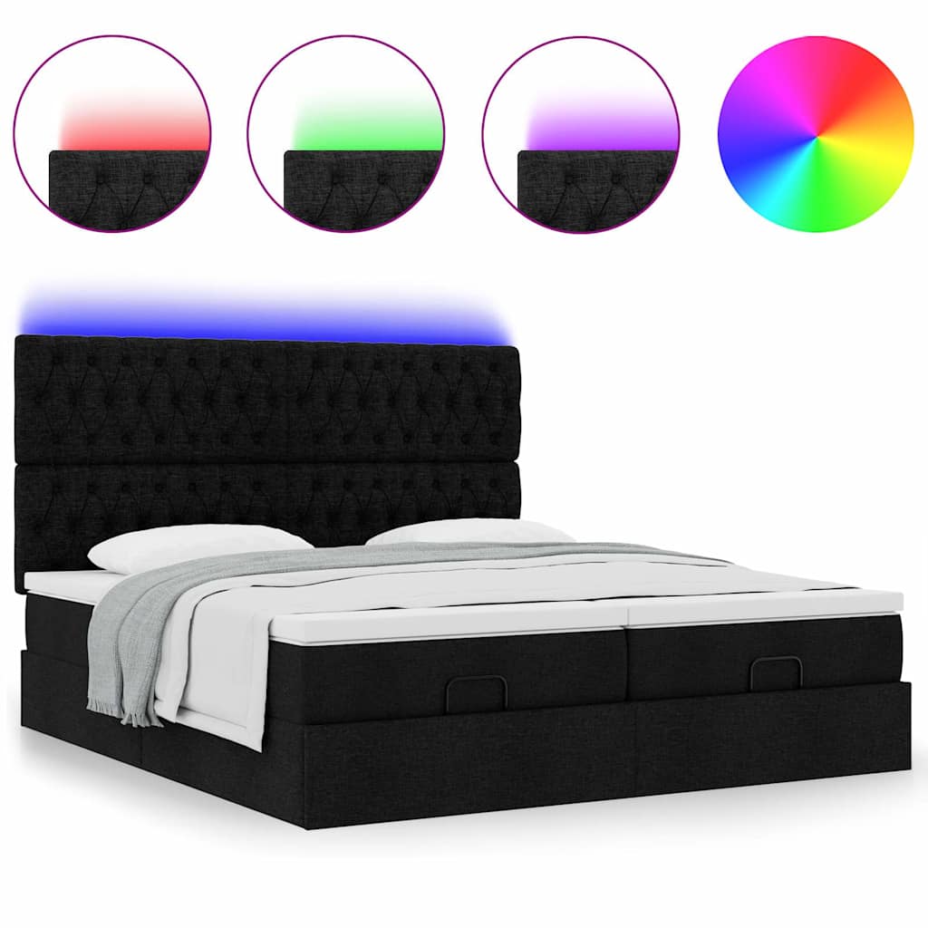 Ottoman bed met matrassen en LED's 180x200cm stof zwart is nu te koop bij PeponiXL, paradijselijk wonen!