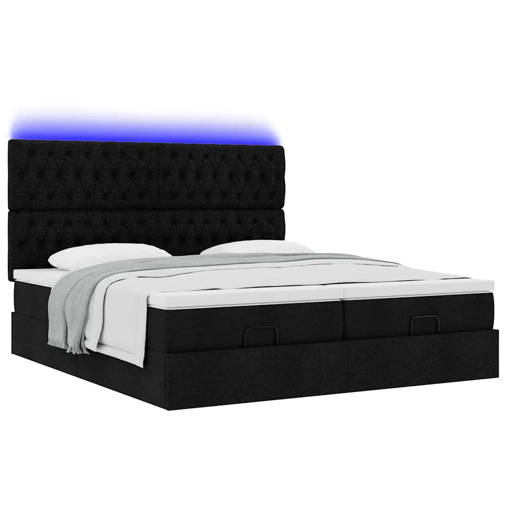 Ottoman bed met matrassen en LED's 180x200cm stof zwart is nu te koop bij PeponiXL, paradijselijk wonen!