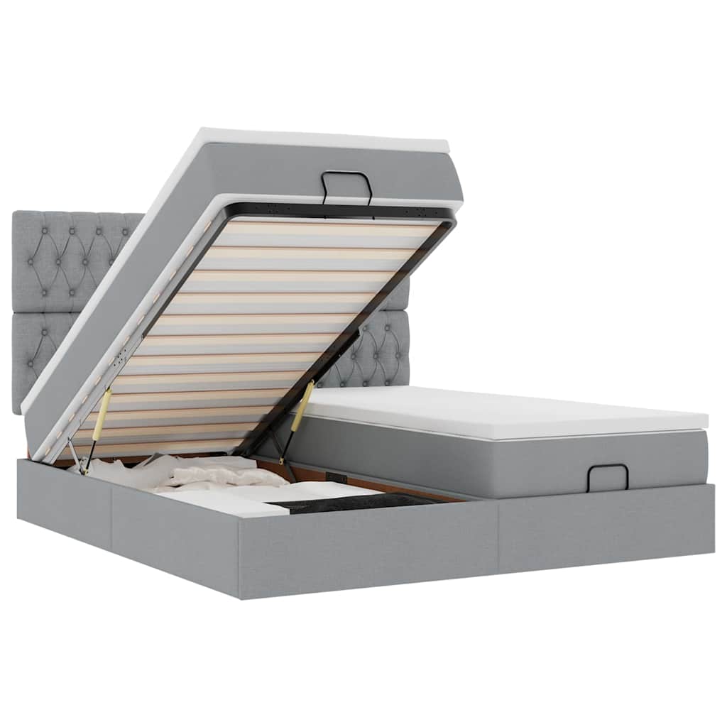 Ottoman bed met matrassen en LED's 200x200cm stof lichtgrijs is nu te koop bij PeponiXL, paradijselijk wonen!