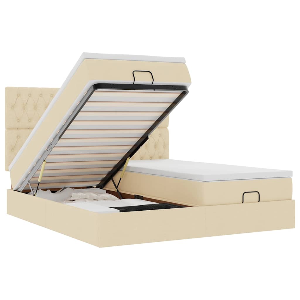 Ottoman bed met matrassen en LED's 200x200cm stof crèmekleurig is nu te koop bij PeponiXL, paradijselijk wonen!