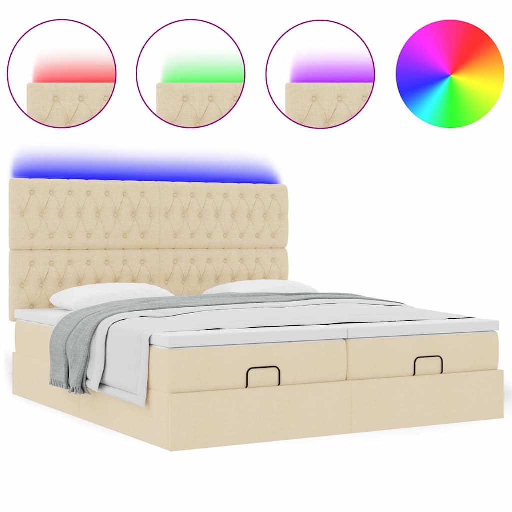 Ottoman bed met matrassen en LED's 200x200cm stof crèmekleurig is nu te koop bij PeponiXL, paradijselijk wonen!