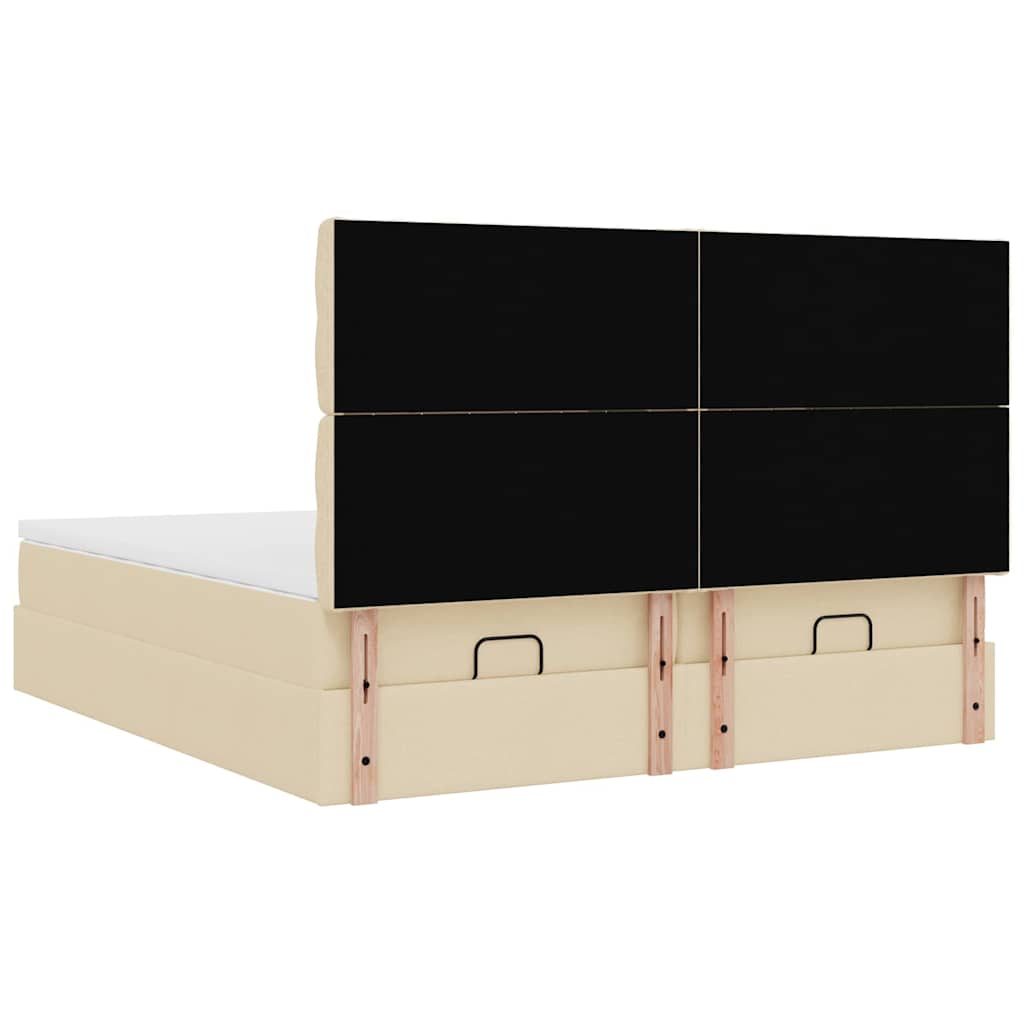 Ottoman bed met matrassen en LED's 200x200cm stof crèmekleurig is nu te koop bij PeponiXL, paradijselijk wonen!