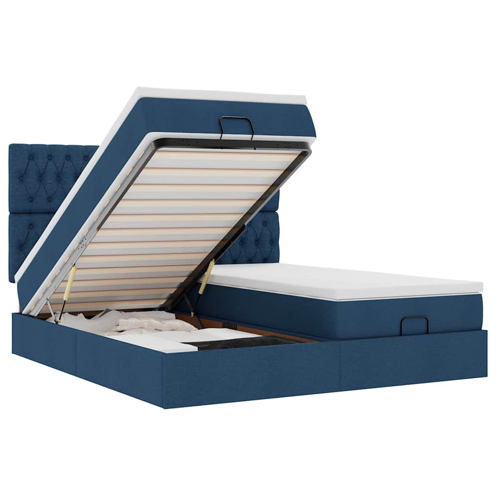 Ottoman bed met matrassen en LED's 200x200cm stof blauw