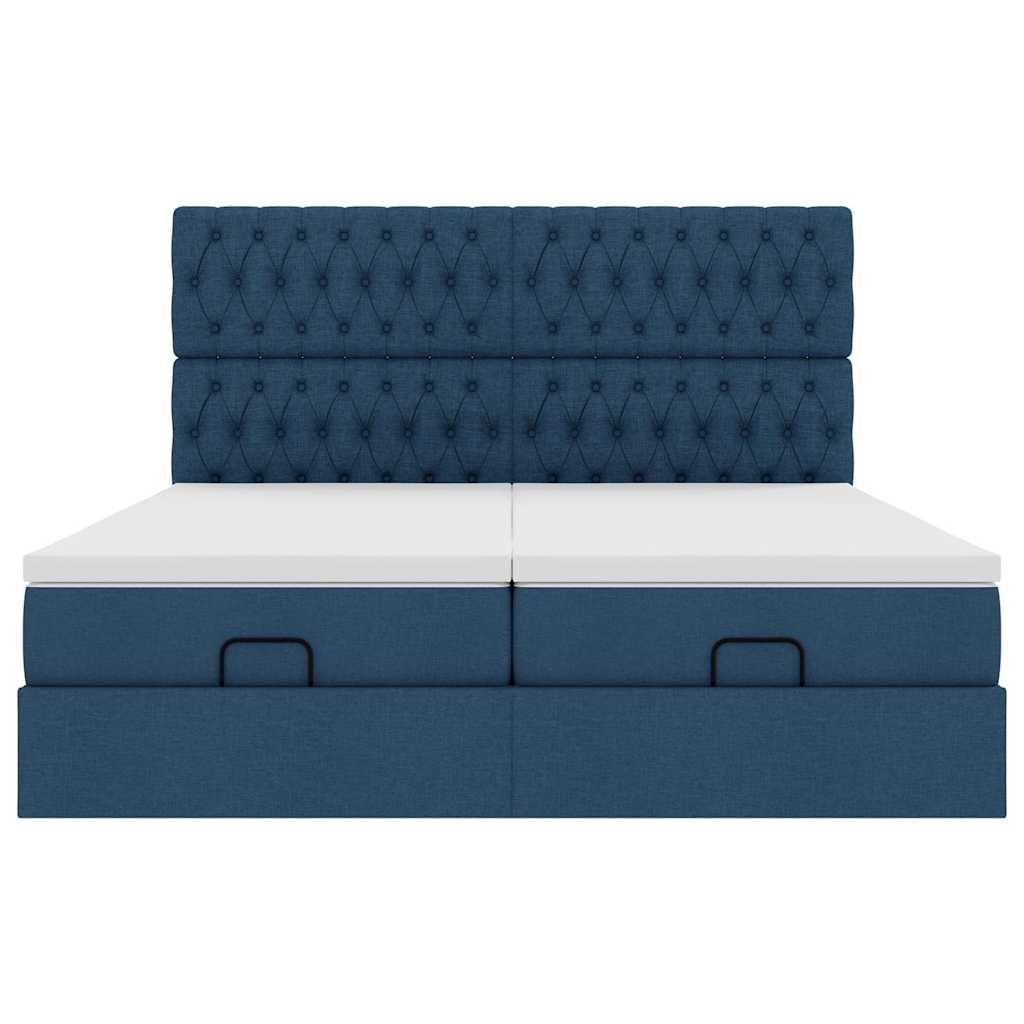 Ottoman bed met matrassen en LED's 200x200cm stof blauw