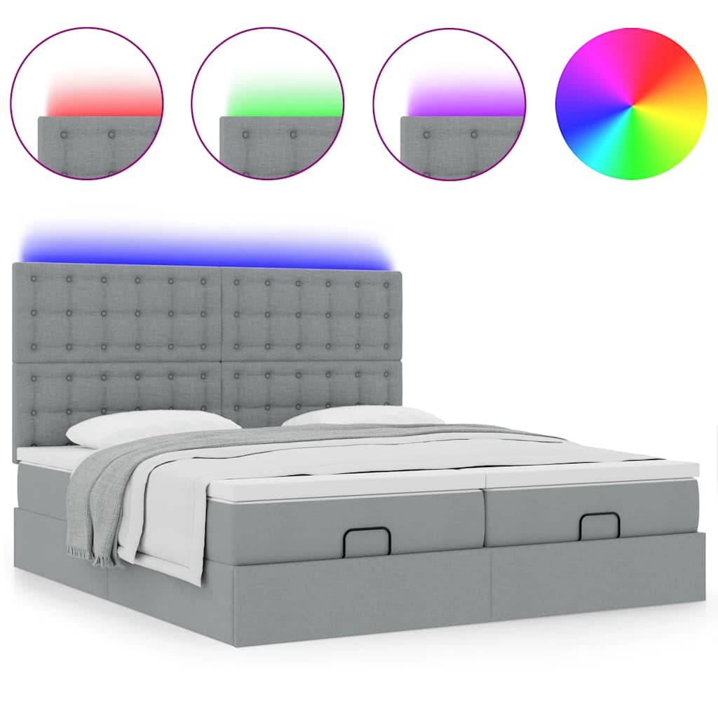 Ottoman bed met matrassen en LED's 160x200cm stof lichtgrijs is nu te koop bij PeponiXL, paradijselijk wonen!