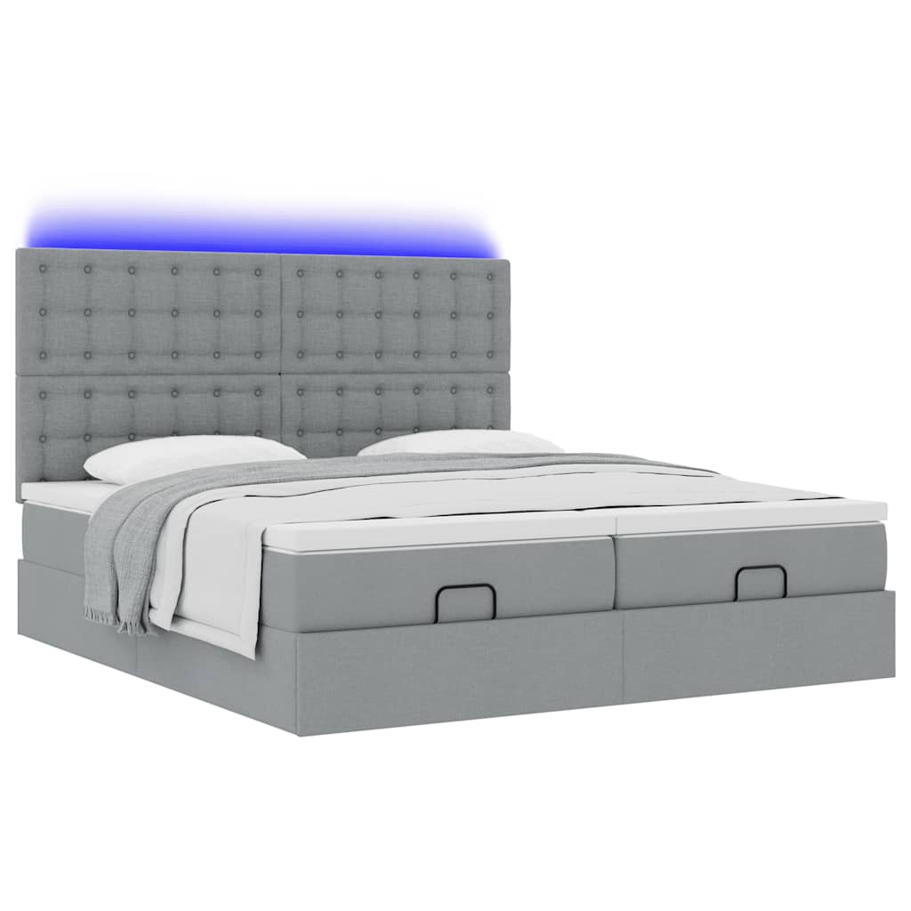 Ottoman bed met matrassen en LED's 160x200cm stof lichtgrijs is nu te koop bij PeponiXL, paradijselijk wonen!