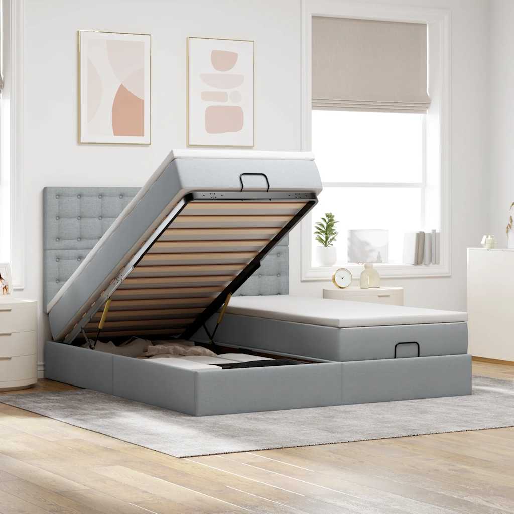 Ottoman bed met matrassen en LED's 160x200cm stof lichtgrijs is nu te koop bij PeponiXL, paradijselijk wonen!