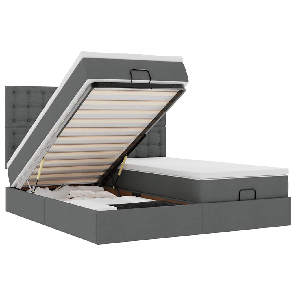 Ottoman bed met matrassen en LED's 160x200cm stof donkergrijs is nu te koop bij PeponiXL, paradijselijk wonen!